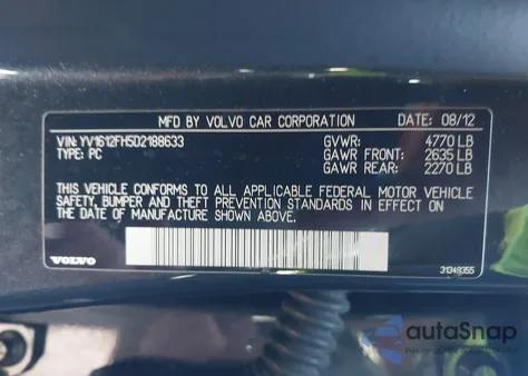 2013 Volvo S60 T5/T5 Platinum/T5 Premier/T5 Premier Plus z USA, uszkodzony, nr VIN YV1612FH5D2188633